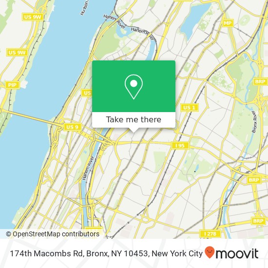 Mapa de 174th Macombs Rd, Bronx, NY 10453