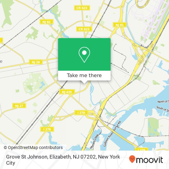 Mapa de Grove St Johnson, Elizabeth, NJ 07202