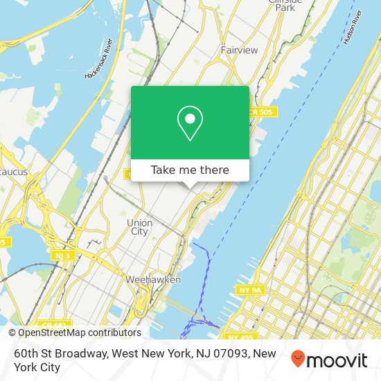 Mapa de 60th St Broadway, West New York, NJ 07093