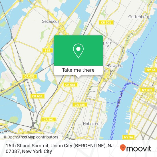 Mapa de 16th St and Summit, Union City (BERGENLINE), NJ 07087