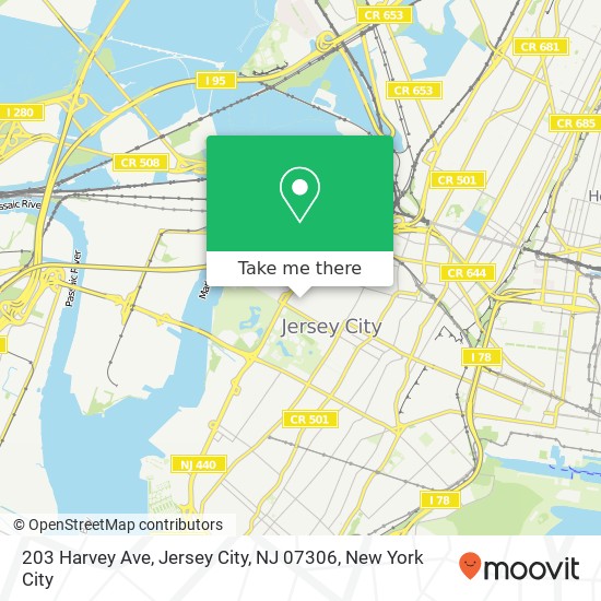 Mapa de 203 Harvey Ave, Jersey City, NJ 07306