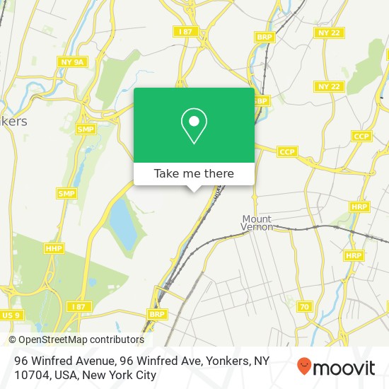 Mapa de 96 Winfred Avenue, 96 Winfred Ave, Yonkers, NY 10704, USA