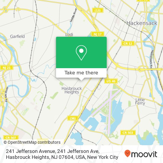 Mapa de 241 Jefferson Avenue, 241 Jefferson Ave, Hasbrouck Heights, NJ 07604, USA