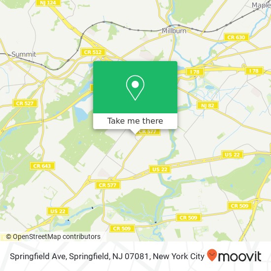 Mapa de Springfield Ave, Springfield, NJ 07081