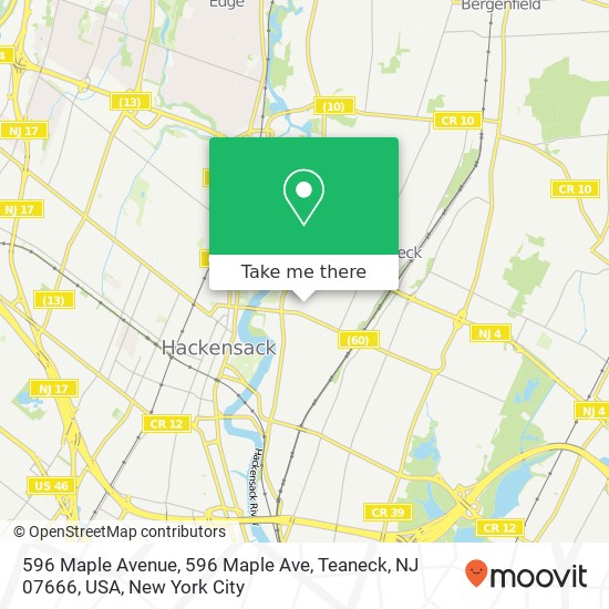 Mapa de 596 Maple Avenue, 596 Maple Ave, Teaneck, NJ 07666, USA