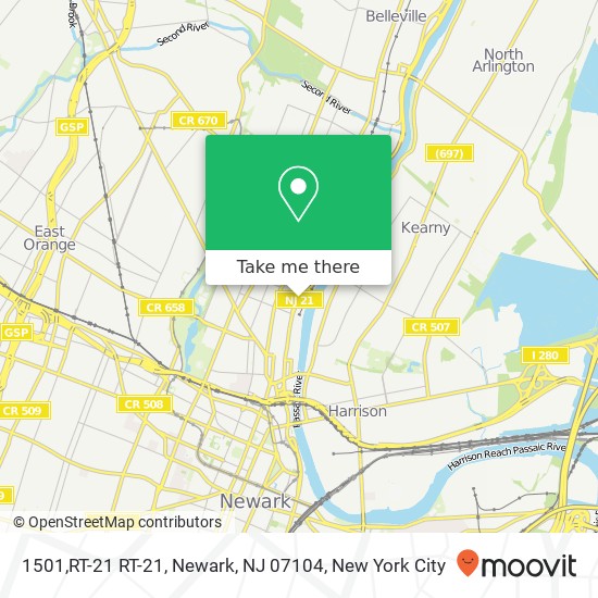 Mapa de 1501,RT-21 RT-21, Newark, NJ 07104