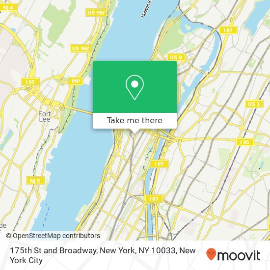 175th St and Broadway, New York, NY 10033 map