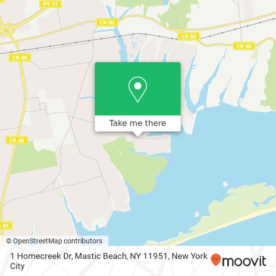 Mapa de 1 Homecreek Dr, Mastic Beach, NY 11951