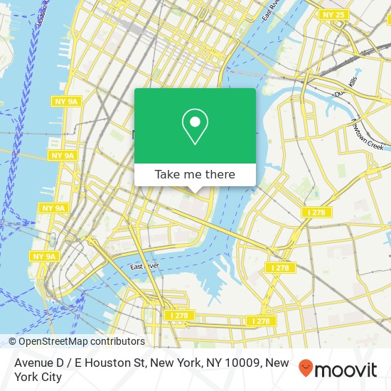 Mapa de Avenue D / E Houston St, New York, NY 10009