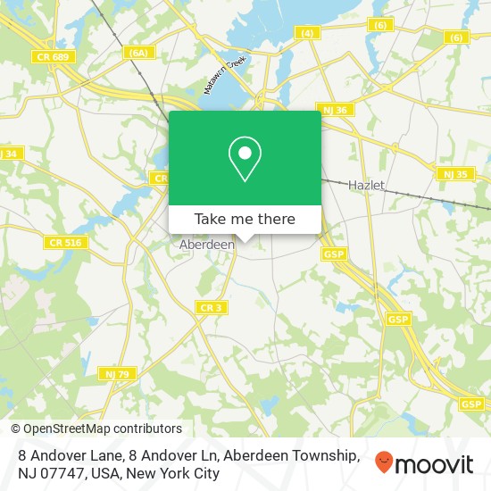 Mapa de 8 Andover Lane, 8 Andover Ln, Aberdeen Township, NJ 07747, USA