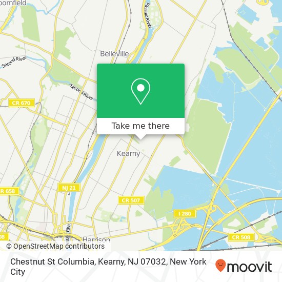 Mapa de Chestnut St Columbia, Kearny, NJ 07032