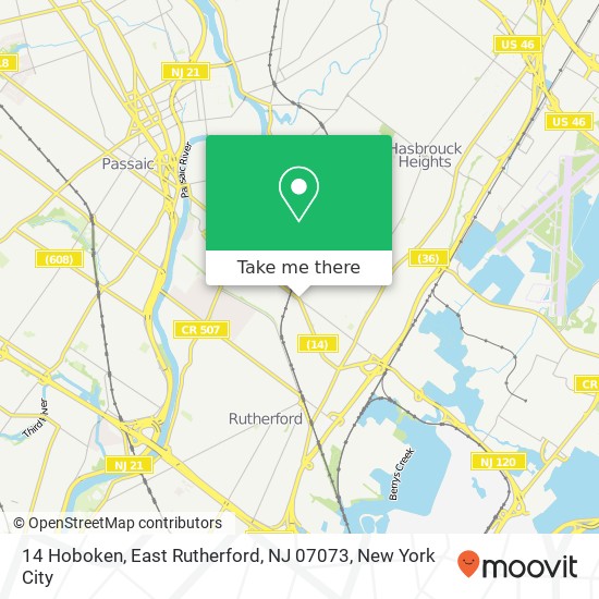Mapa de 14 Hoboken, East Rutherford, NJ 07073