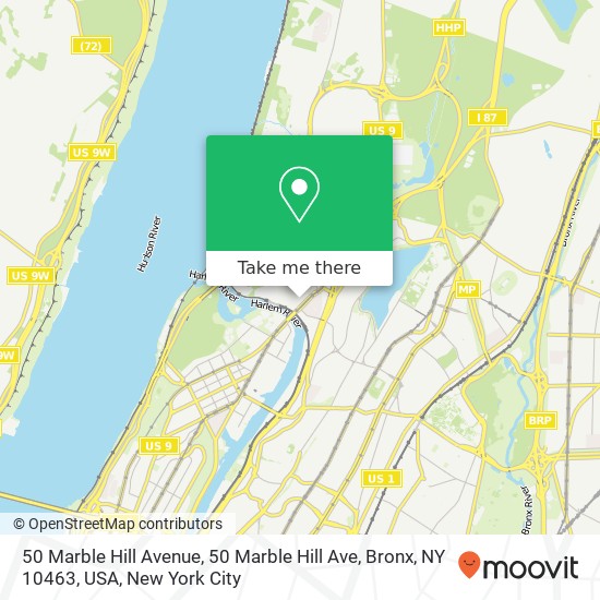 Mapa de 50 Marble Hill Avenue, 50 Marble Hill Ave, Bronx, NY 10463, USA