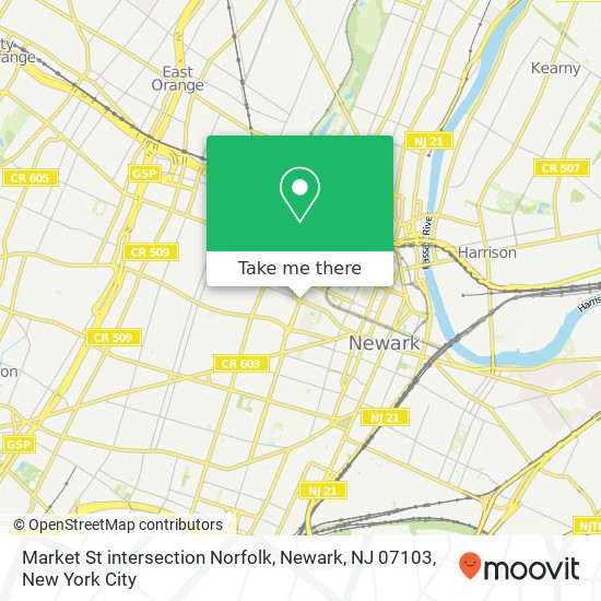 Mapa de Market St intersection Norfolk, Newark, NJ 07103