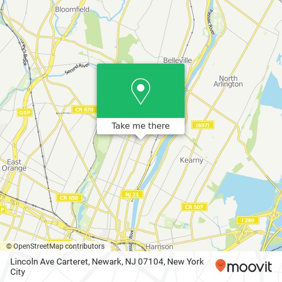 Mapa de Lincoln Ave Carteret, Newark, NJ 07104