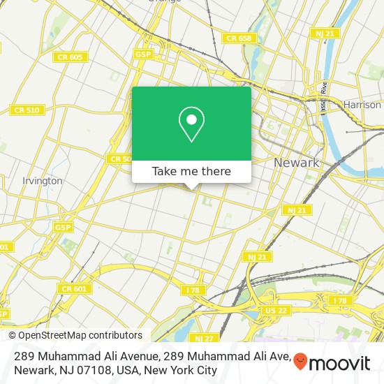 Mapa de 289 Muhammad Ali Avenue, 289 Muhammad Ali Ave, Newark, NJ 07108, USA