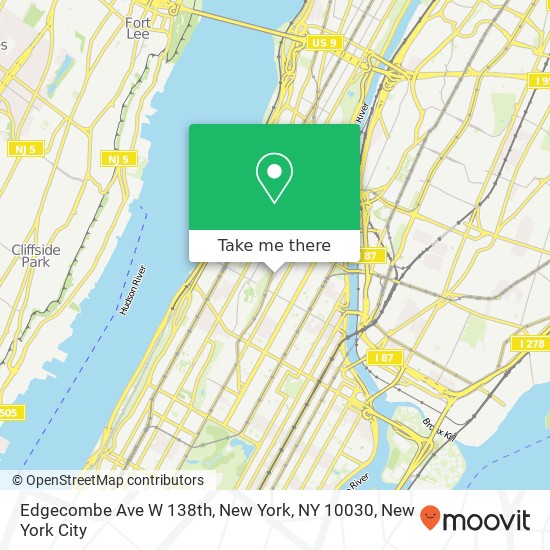 Mapa de Edgecombe Ave W 138th, New York, NY 10030