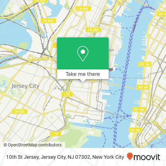 Mapa de 10th St Jersey, Jersey City, NJ 07302