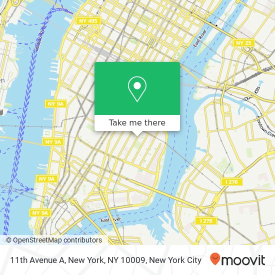 Mapa de 11th Avenue A, New York, NY 10009