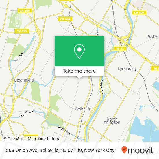 Mapa de 568 Union Ave, Belleville, NJ 07109