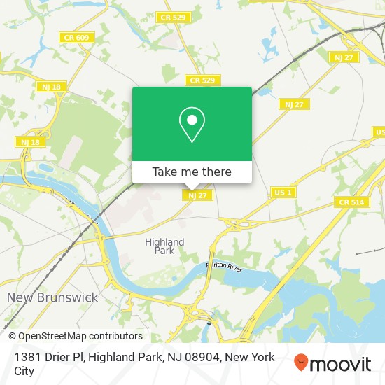 Mapa de 1381 Drier Pl, Highland Park, NJ 08904