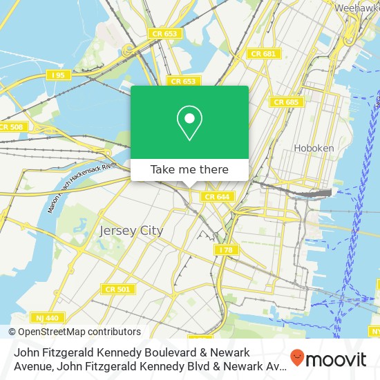 Mapa de John Fitzgerald Kennedy Boulevard & Newark Avenue, John Fitzgerald Kennedy Blvd & Newark Ave, Jersey City, NJ 07306, USA