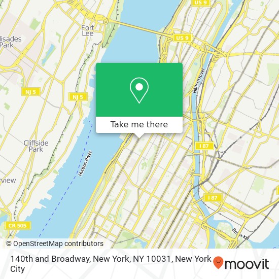 140th and Broadway, New York, NY 10031 map