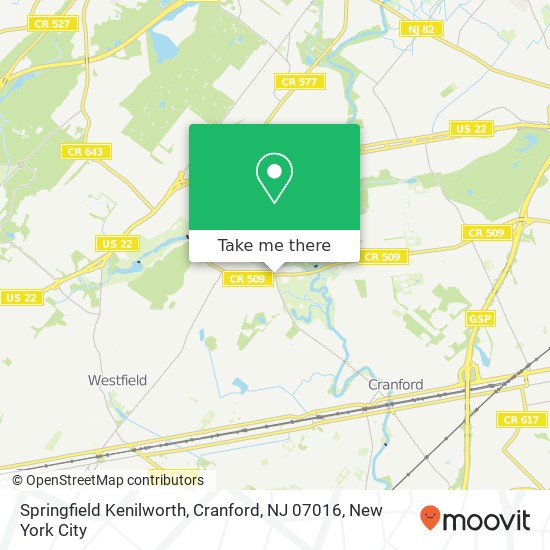 Mapa de Springfield Kenilworth, Cranford, NJ 07016