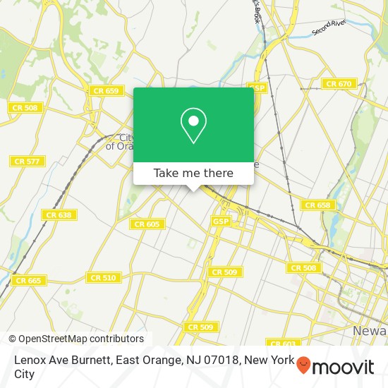 Mapa de Lenox Ave Burnett, East Orange, NJ 07018