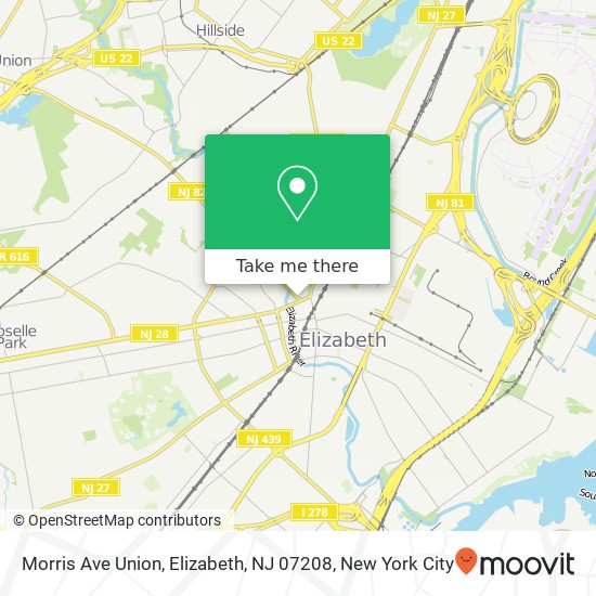 Mapa de Morris Ave Union, Elizabeth, NJ 07208
