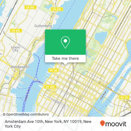 Mapa de Amsterdam Ave 10th, New York, NY 10019