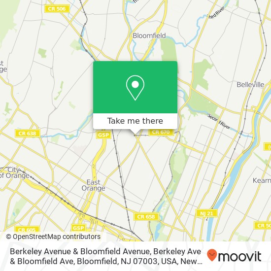 Mapa de Berkeley Avenue & Bloomfield Avenue, Berkeley Ave & Bloomfield Ave, Bloomfield, NJ 07003, USA