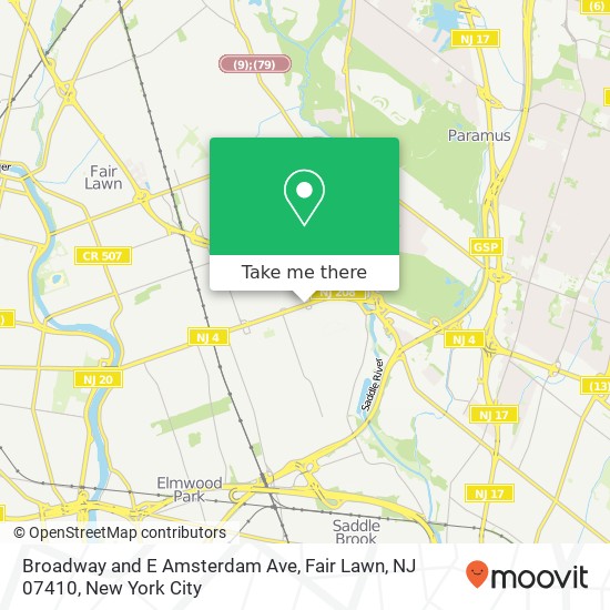 Mapa de Broadway and E Amsterdam Ave, Fair Lawn, NJ 07410
