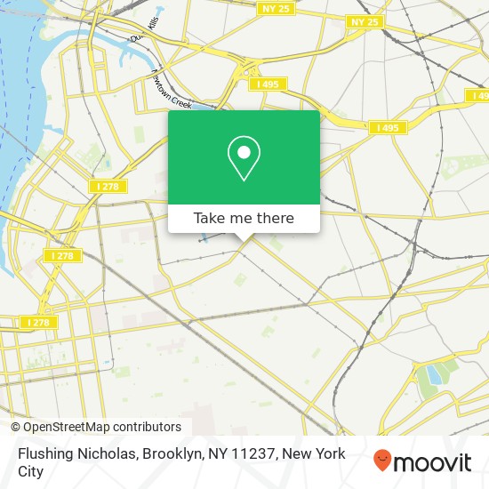 Mapa de Flushing Nicholas, Brooklyn, NY 11237