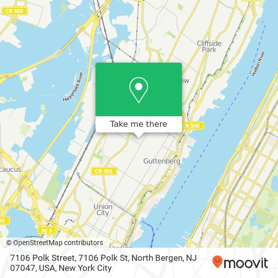 Mapa de 7106 Polk Street, 7106 Polk St, North Bergen, NJ 07047, USA