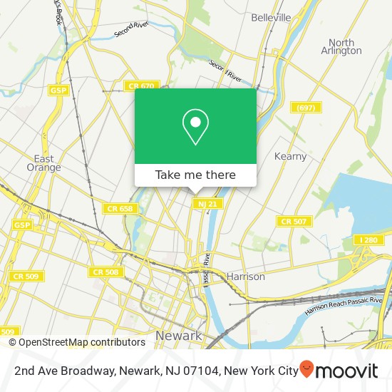 Mapa de 2nd Ave Broadway, Newark, NJ 07104