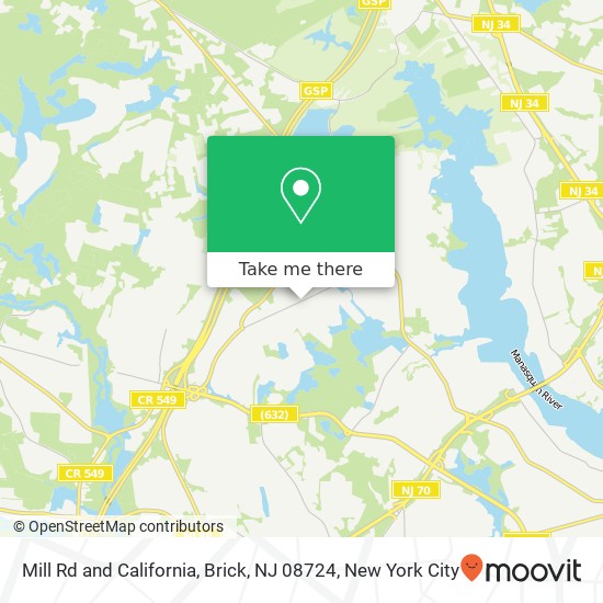 Mapa de Mill Rd and California, Brick, NJ 08724