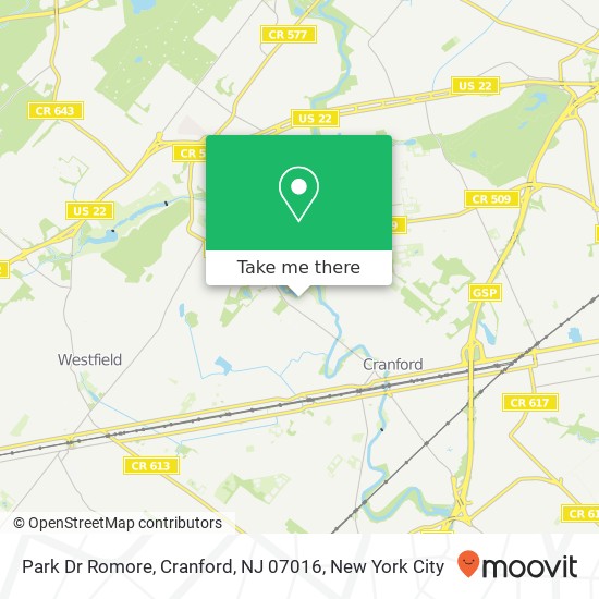Mapa de Park Dr Romore, Cranford, NJ 07016