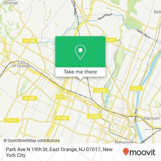 Mapa de Park Ave N 19th St, East Orange, NJ 07017