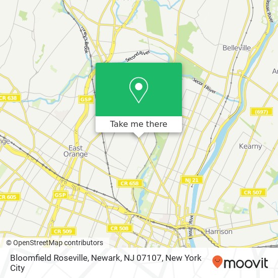 Mapa de Bloomfield Roseville, Newark, NJ 07107