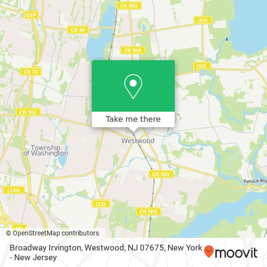 Mapa de Broadway Irvington, Westwood, NJ 07675