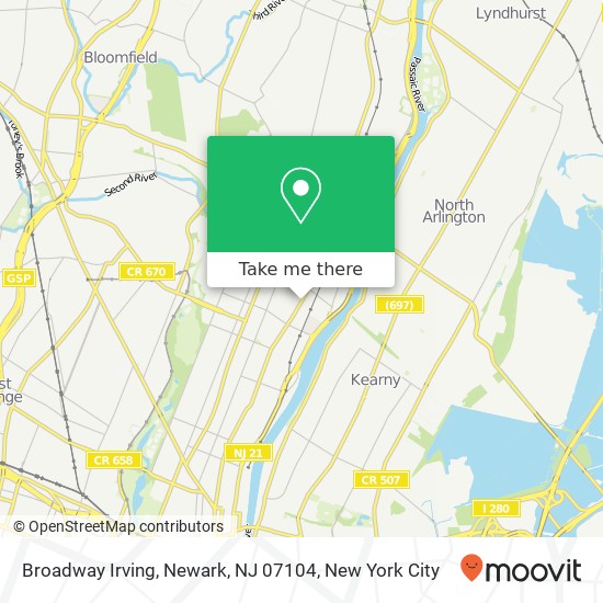 Mapa de Broadway Irving, Newark, NJ 07104