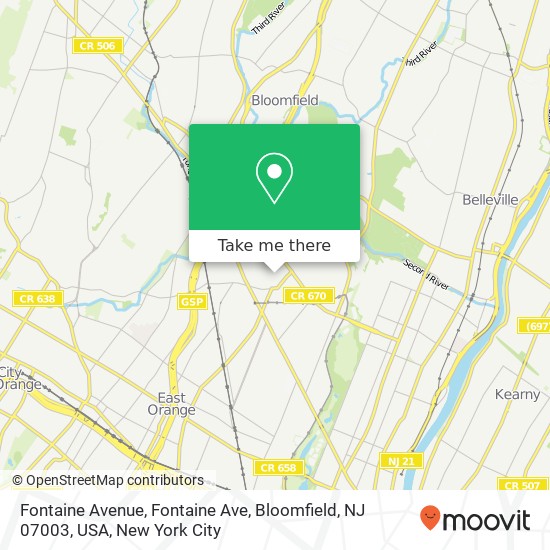 Mapa de Fontaine Avenue, Fontaine Ave, Bloomfield, NJ 07003, USA