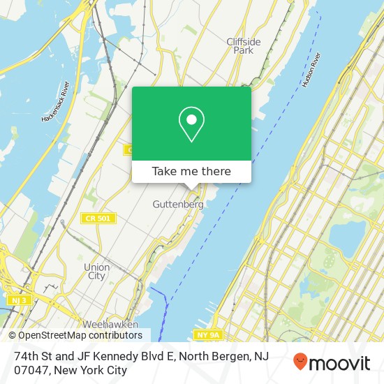 Mapa de 74th St and JF Kennedy Blvd E, North Bergen, NJ 07047