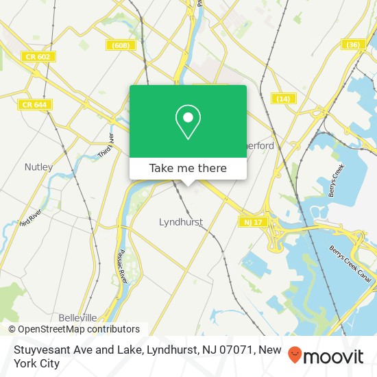Stuyvesant Ave and Lake, Lyndhurst, NJ 07071 map