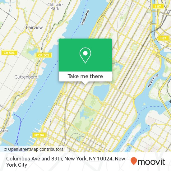 Mapa de Columbus Ave and 89th, New York, NY 10024
