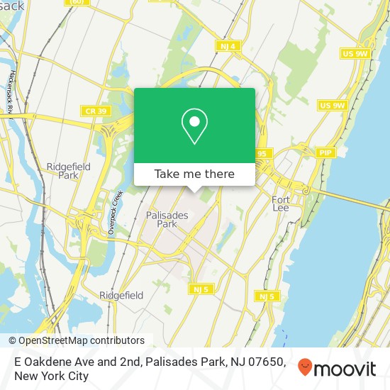 Mapa de E Oakdene Ave and 2nd, Palisades Park, NJ 07650