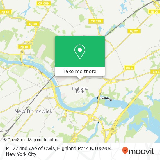 Mapa de RT 27 and Ave of Owls, Highland Park, NJ 08904