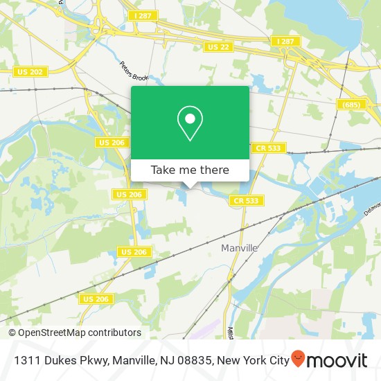 Mapa de 1311 Dukes Pkwy, Manville, NJ 08835