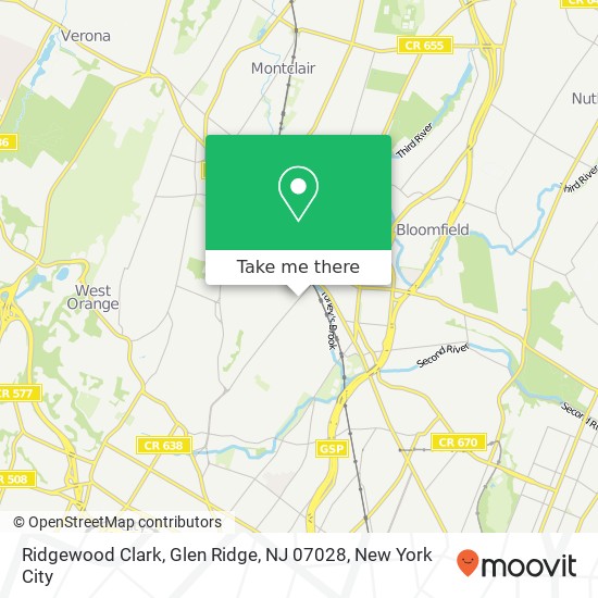 Mapa de Ridgewood Clark, Glen Ridge, NJ 07028